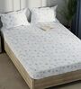 Monkler White & Lavender 100% Cotton Floral King Size Bedsheet with 2 Pillow Covers